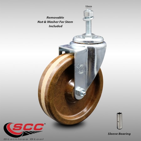 Service Caster 5 Inch SS High Temp Phenolic Wheel Swivel 10mm Threaded Stem Caster SCC SCC-SSTS20S514-PHSHT-M1015